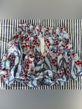 Poupette St. Barth Light Blue Floral KooKoo bird Ruffled Girls' Skirt